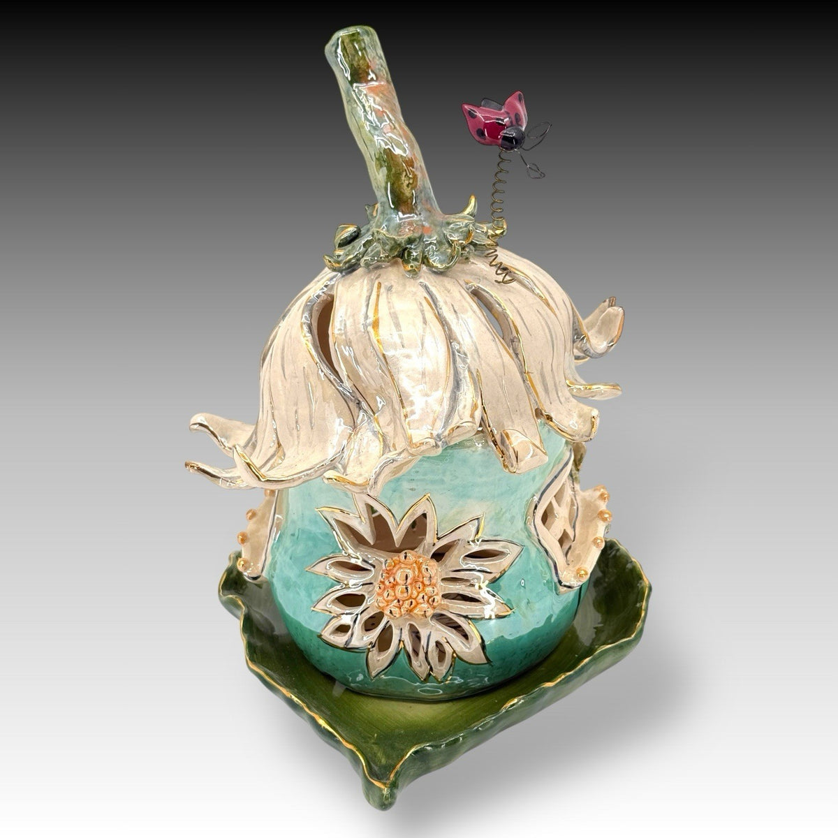 Blue Sky Clayworks Heather Goldminc Flower FAIRY HOUSE Votive Candle Holdr Plate