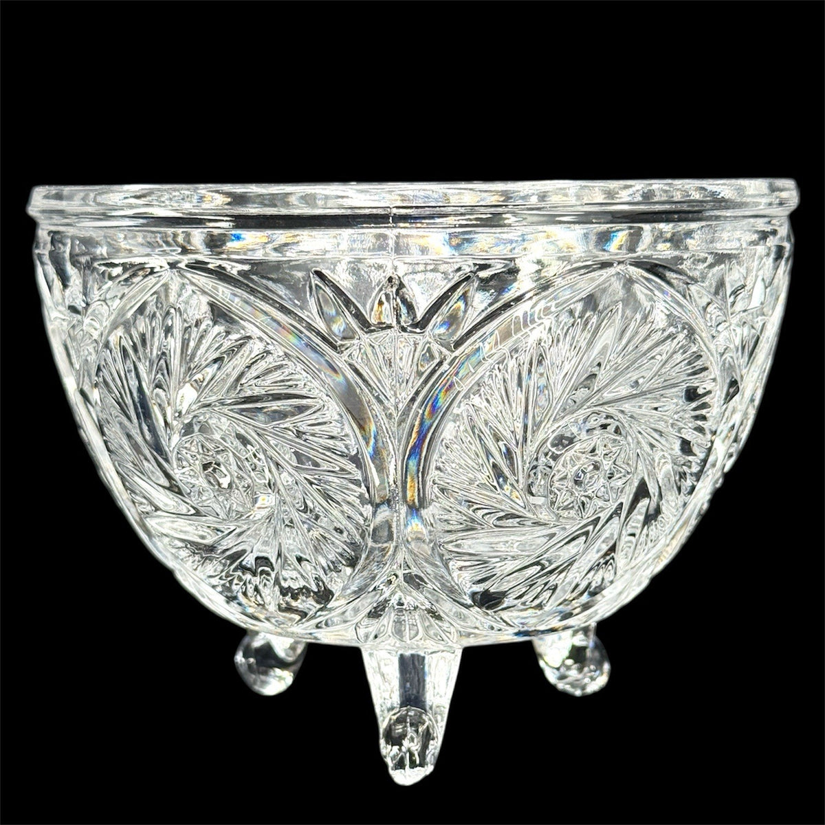 Vintage Crystal Covered Candy Dish, Pinwheel Cut 3 Footed Glass Candy Jar