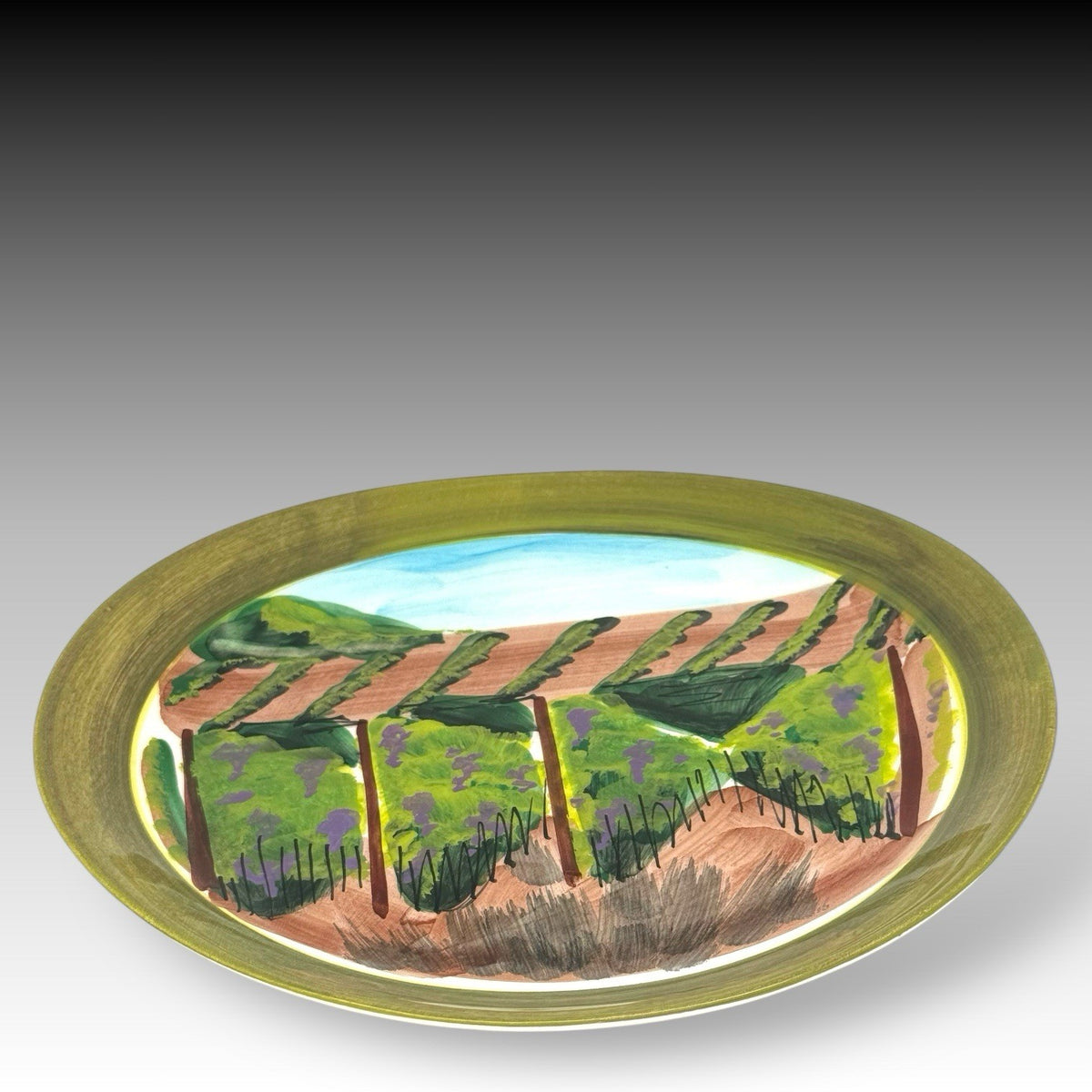 VIETRI Vendemmia Dinner Plate 11.75" ITALY Tuscan Vineyard Grapevines Hand Paint