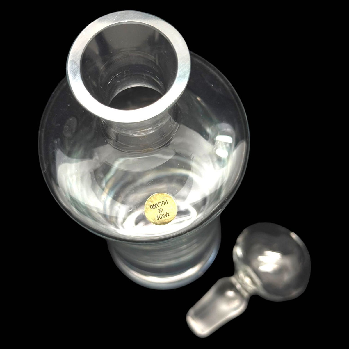 Vintage Heavy Hand Cut CLEAR HOURGLASS Shaped DECANTER Poland Hollow Stopper Top