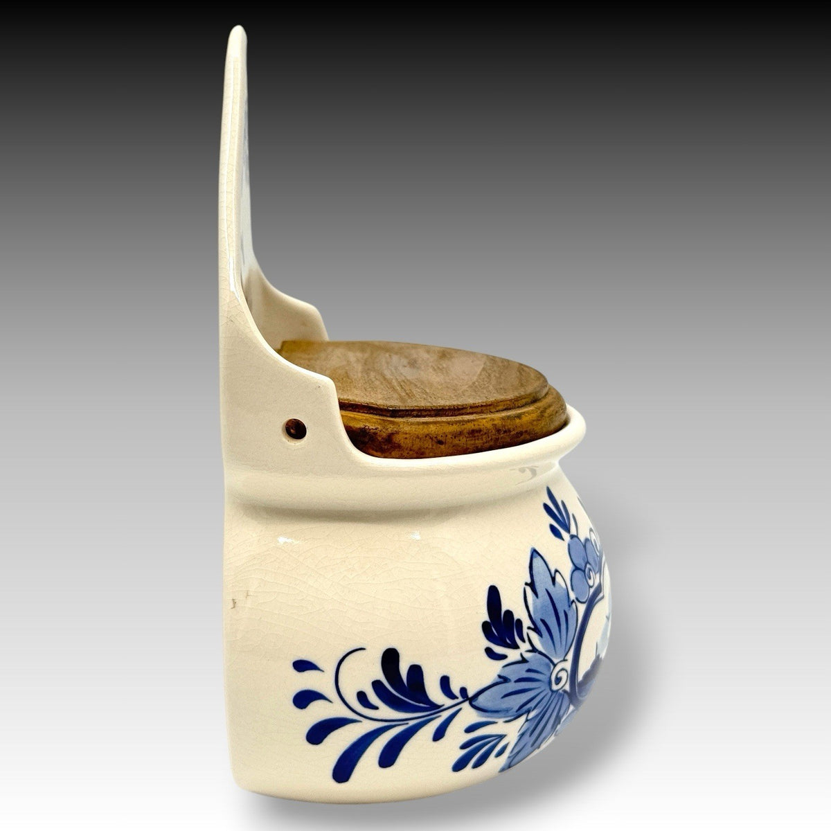 Hand Painted Delft Blue Wall Hanging Salt Box Windmill Wood Lid Vintage Rare