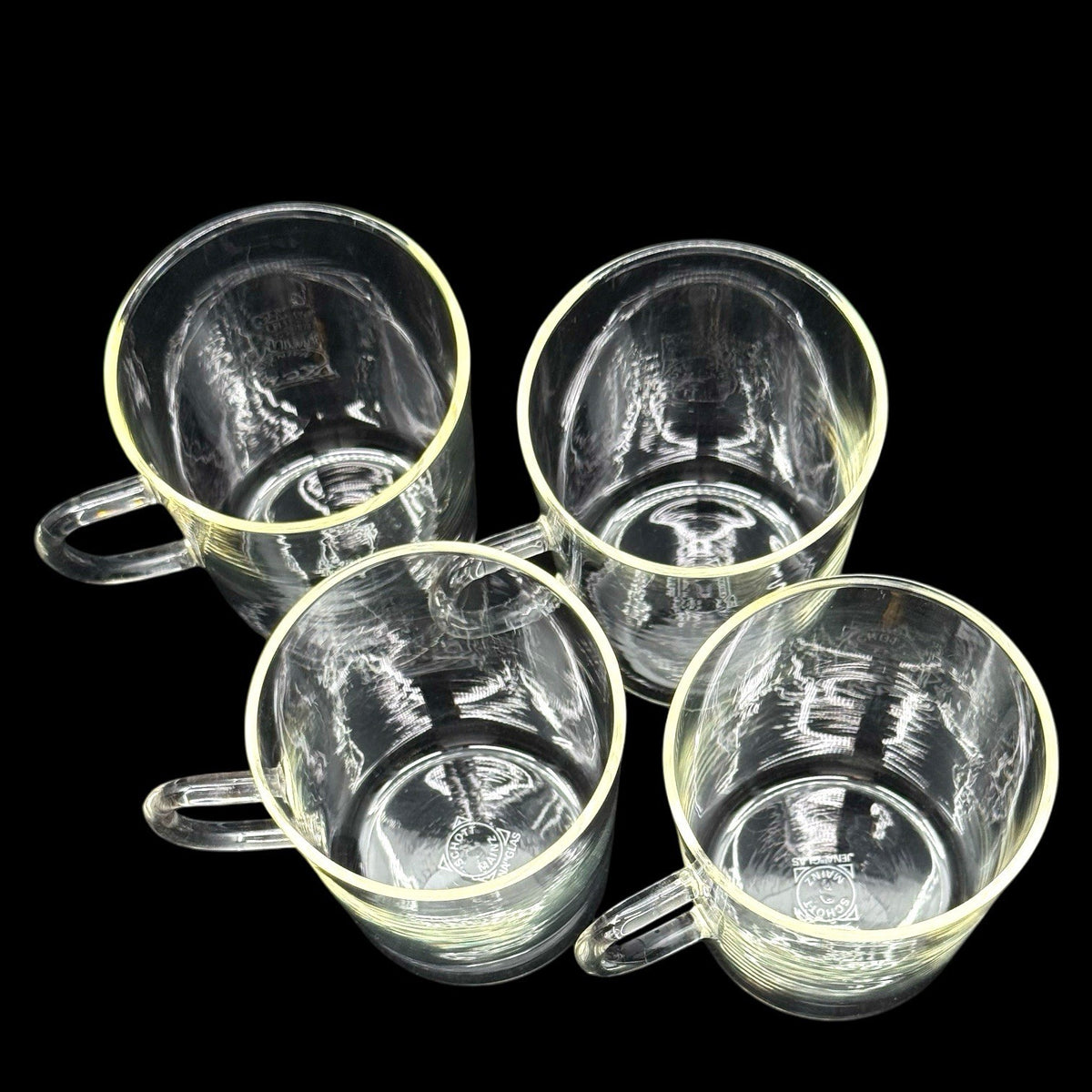Schott Mainz Jena Glas Coffee Mugs Set of 4 Clear Glass 8 Oz Vintage Germany