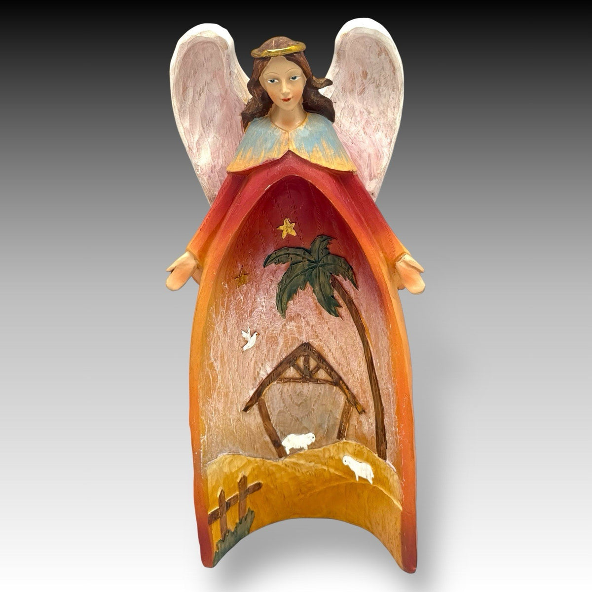 Nesting NATIVITY Set Angel Mary Joseph Resin Carved-Look 10" Tall Trio NO Baby