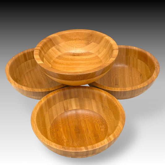 Lipper International Bamboo Wood Salad Bowls Set Of 4, 7 Inch Natural Serving