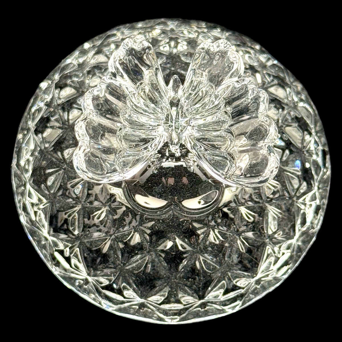 Vintage Butterfly Footed Crystal Covered Candy Dish Trinket Box Heavy 5 Inches