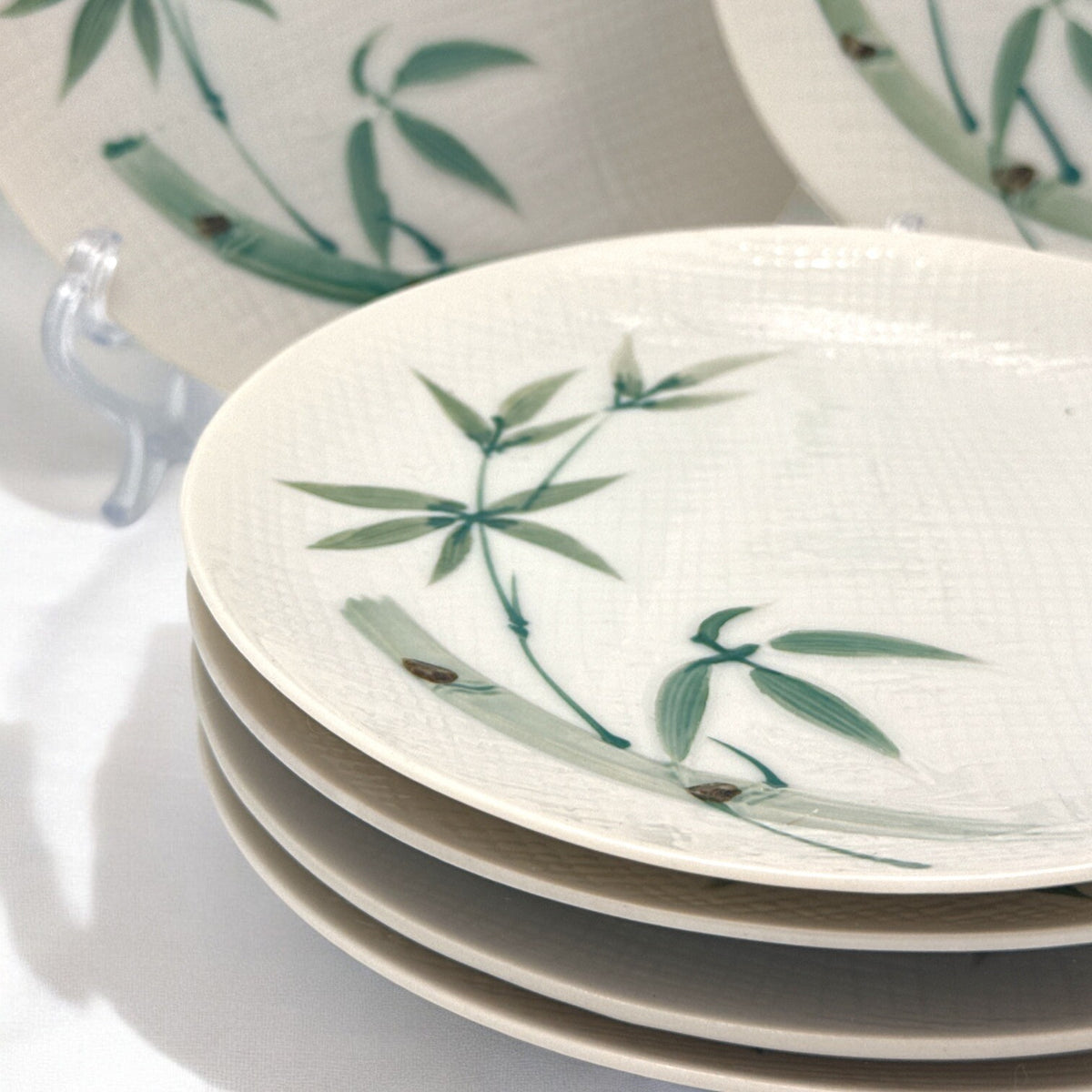 Set of 6 Japan BAMBOO TEXTURED China Hand Painted 6.25" BREAD PLATES Six