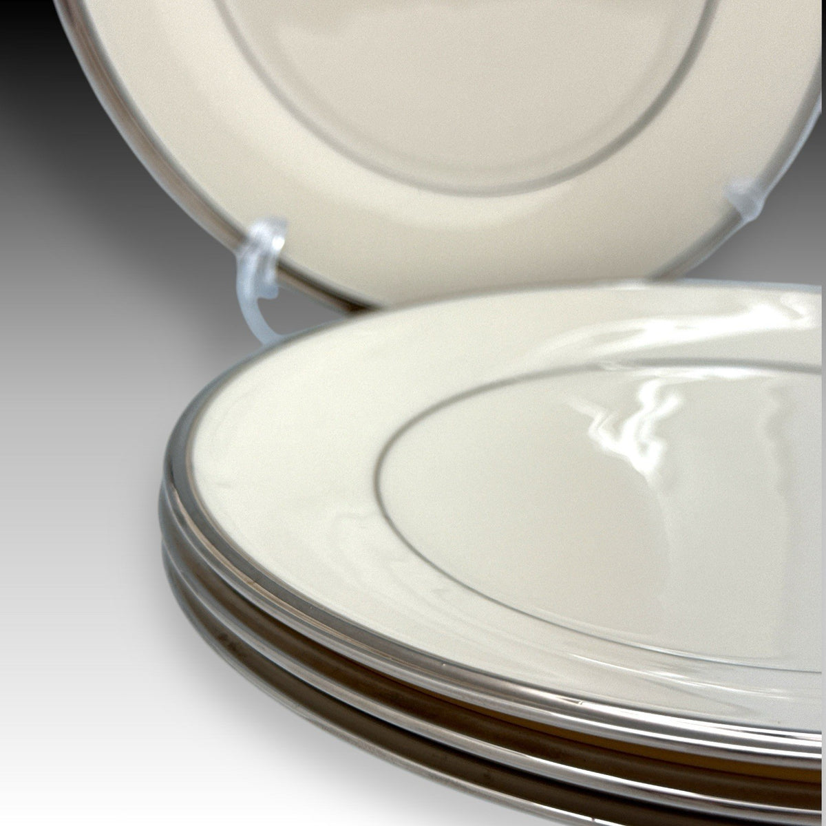 Set of 4 Lenox Solitaire Ivory Platinum Salad Plates 8" USA Bone China EUC