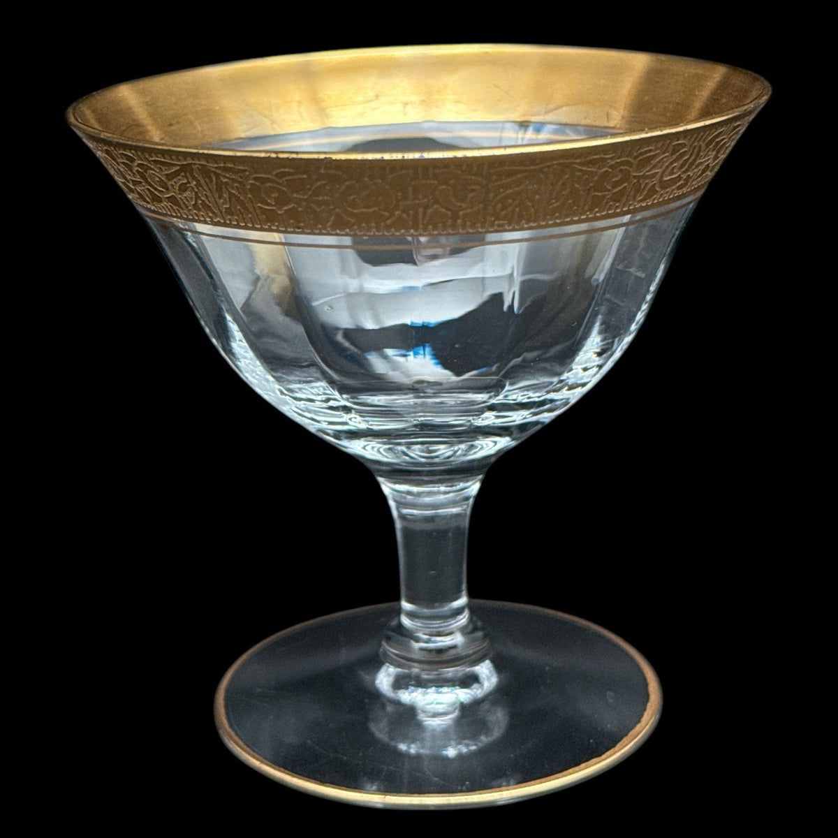 Set of 6 RAMBLER ROSE Gold Encrusted Cut & ETCHED LOW SHERBET Stem GLASSES