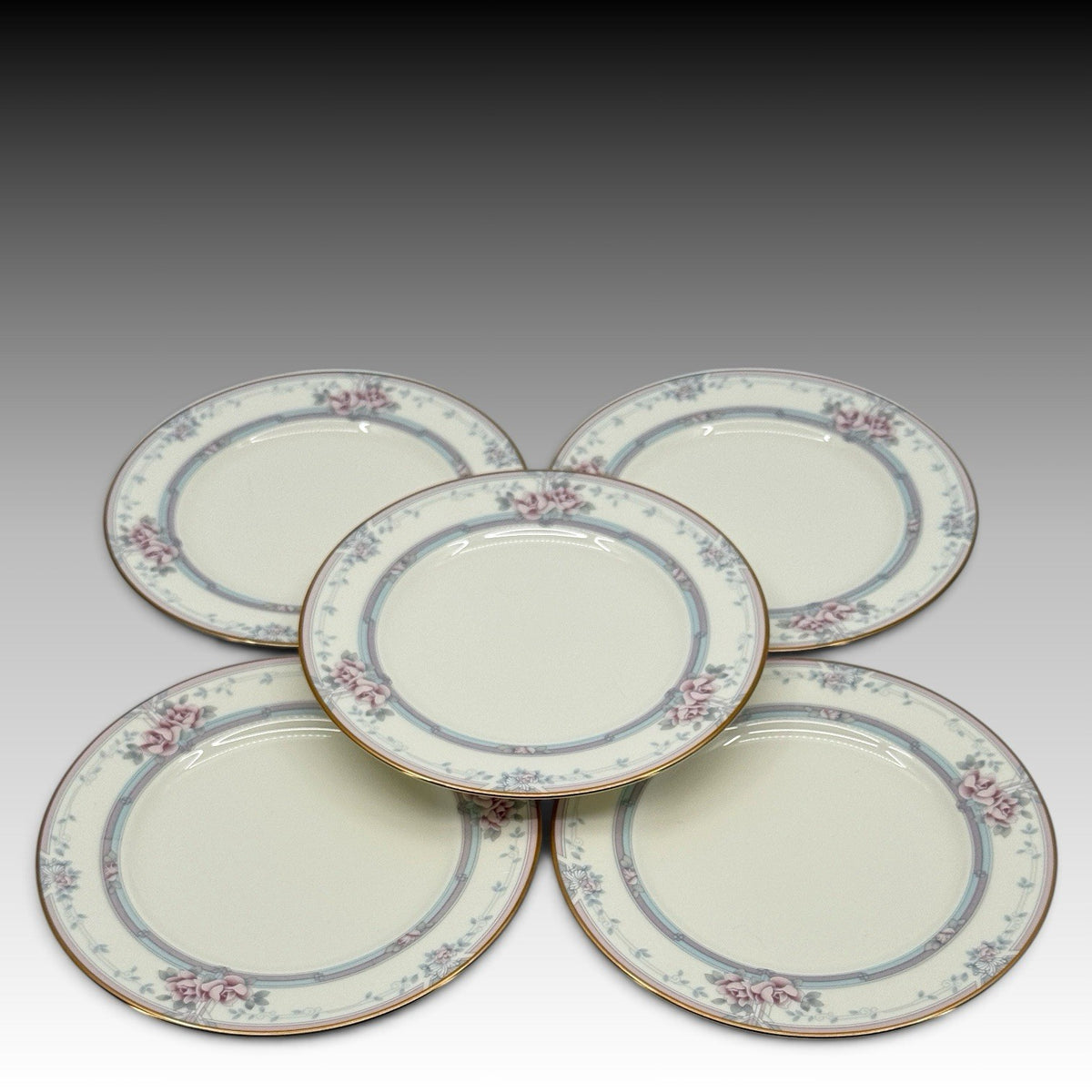 Noritake Magnificence 9736 Bread & Butter Plates Set 5 Bone China Gold Trim 6.5"