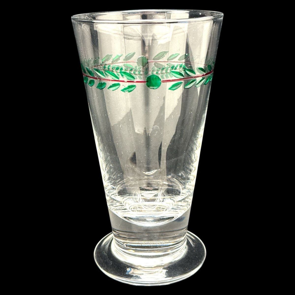 PFALTZGRAFF MERRIWEATHER Christmas Footed Glasses SET/4 Holly Green Red 6.5”