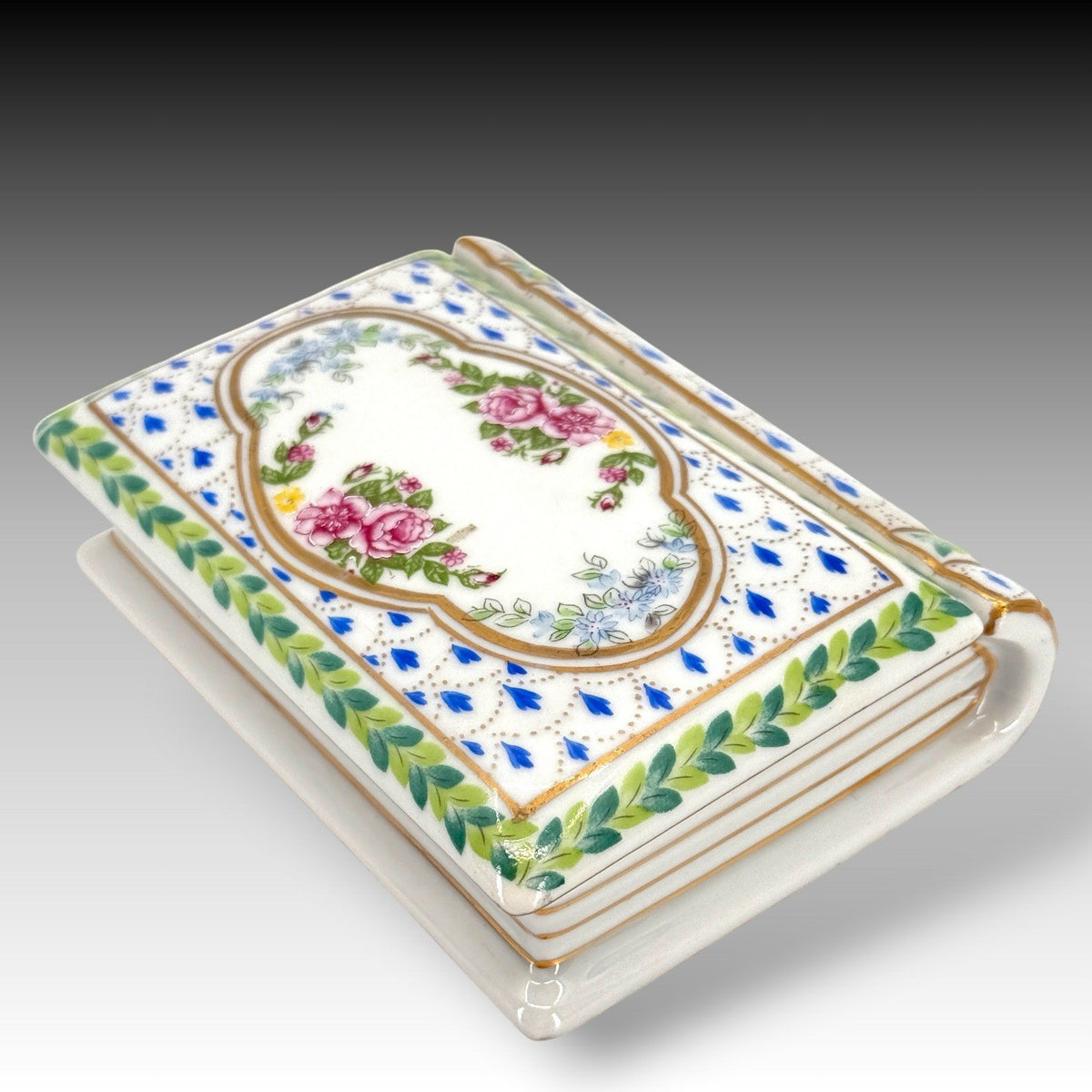 Paris Royal Hand Painted Porcelain Book Trinket Box Floral Lift Off Lid 5.5 Inch