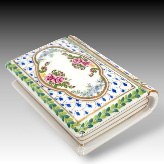 Paris Royal Hand Painted Porcelain Book Trinket Box Floral Lift Off Lid 5.5 Inch