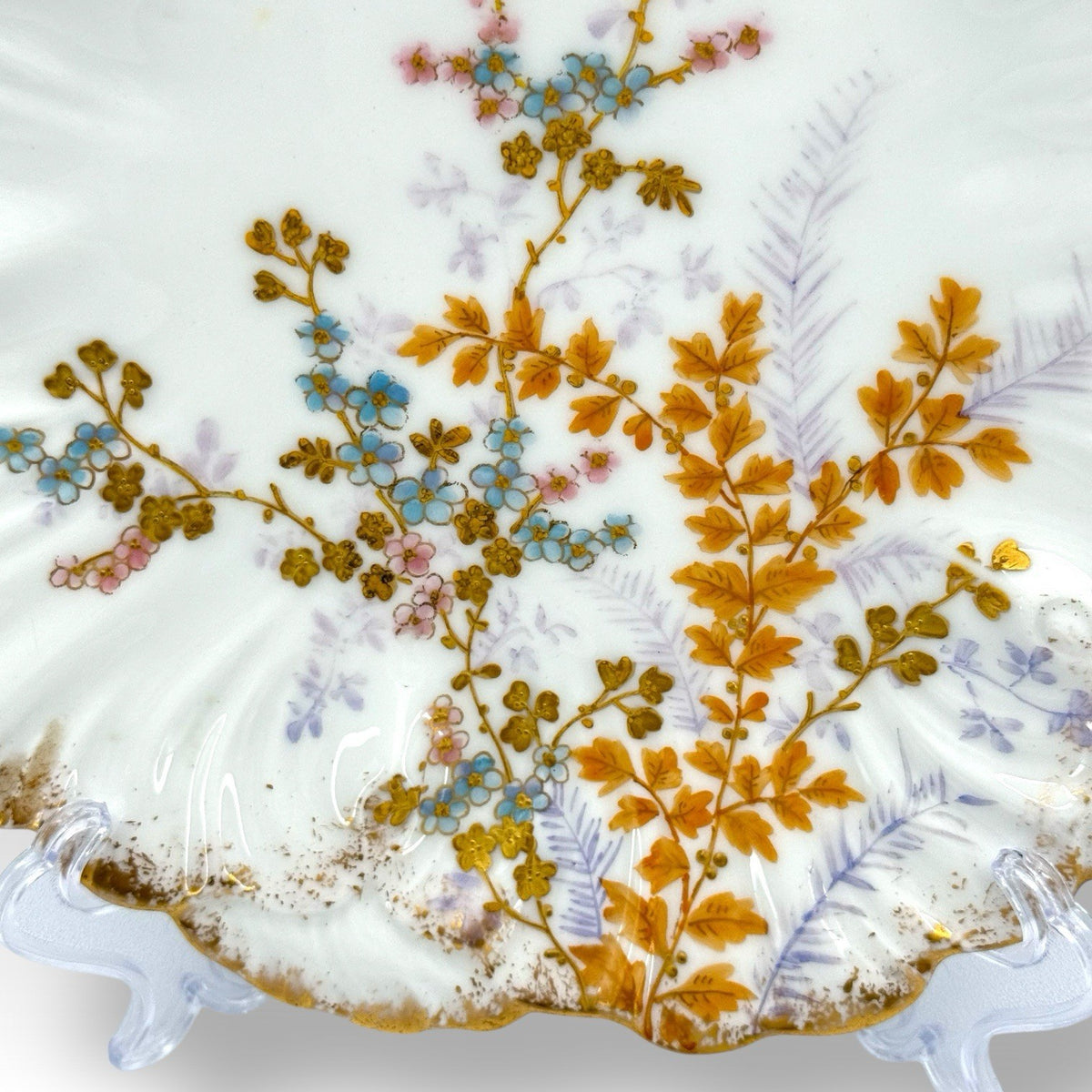 Antique Limoges France LS&S Porcelain Cabinet Plate Gold Gilt Floral 8.5" Decor