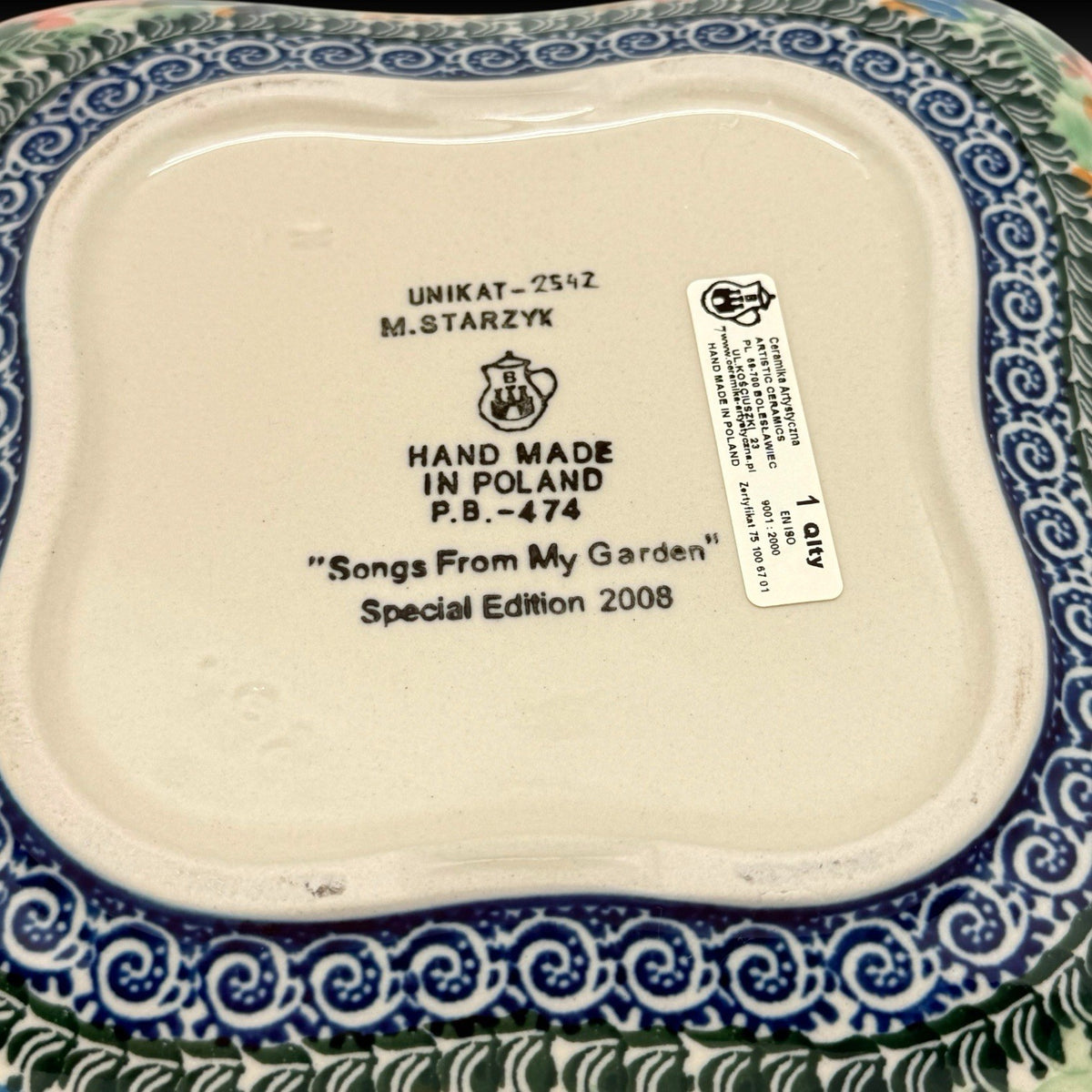 Polish Pottery UNIKAT Large Wavy Edge Bowl Starzyk Songs from My Garden 2008