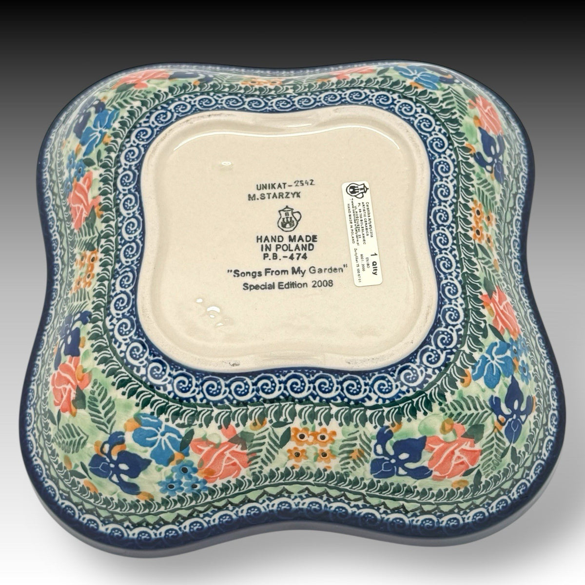 Polish Pottery UNIKAT Large Wavy Edge Bowl Starzyk Songs from My Garden 2008