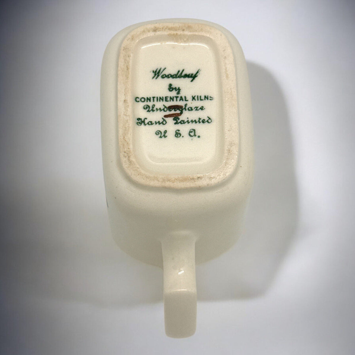 1940s Continental Kilns WOODLEAF Hand Painted CREAMER & Covered SUGAR BOWL USA