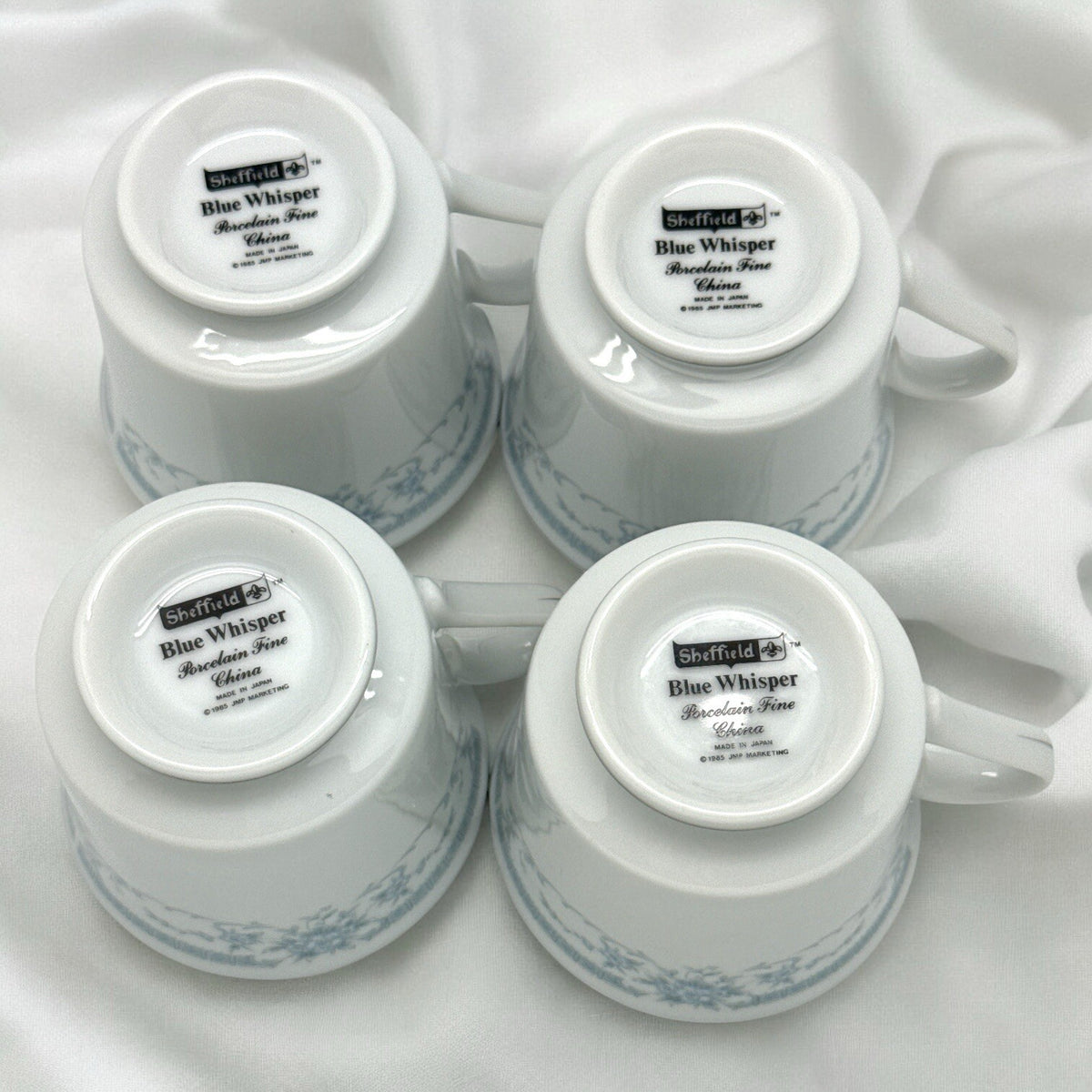 Set of 4 TEA COFFEE CUPS 8 oz Sheffield 1985 BLUE WHISPER Porcelain Fine China