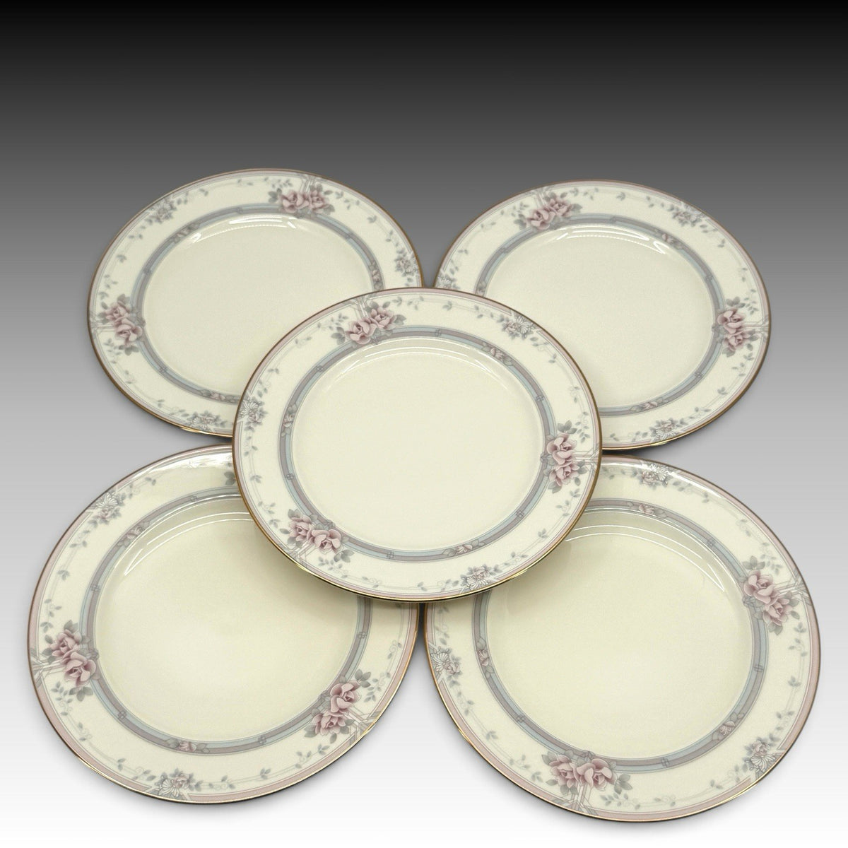 Noritake Magnificence 9736 Bone China Salad Plates Set 5 Gold Trim Japan 8.25"