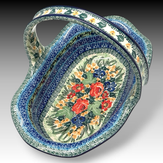 Ceramika Artystyczna Polish Pottery Splendid Meadow Basket UNIKAT T. Liana 11"