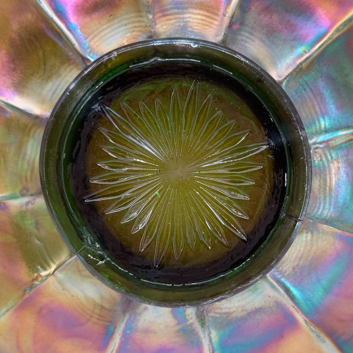 Fenton Pinecone Green Carnival Glass Flat Plate 6.25 Inches Antique Vintage