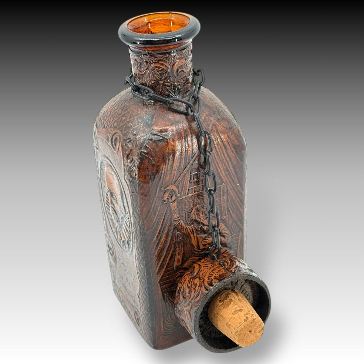 Vintage Miguel De Cervantes Leather Wrapped Whisky Decanter Bottle Barware