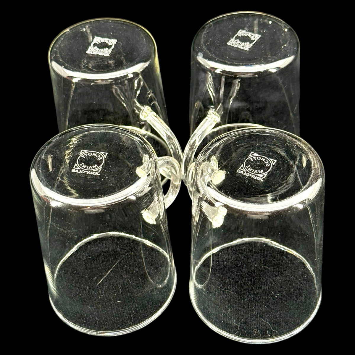 Schott Mainz Jena Glas Coffee Mugs Set of 4 Clear Glass 8 Oz Vintage Germany