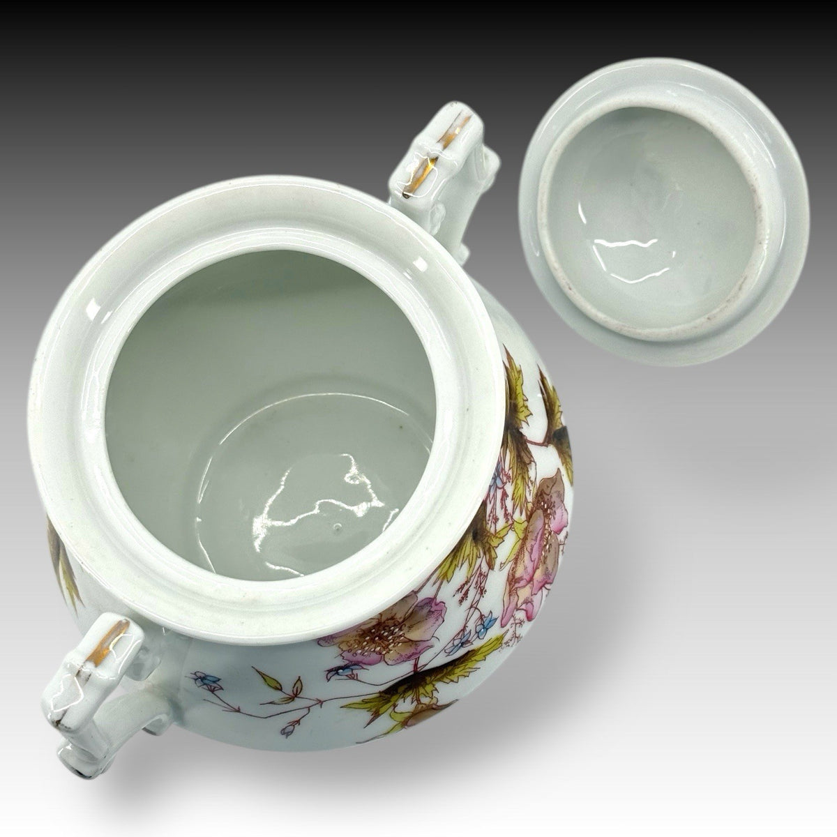 Oscar Gutherz Limoges Sugar Bowl Floral Hand Painted Gold Trim Antique France