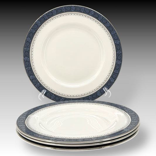 Royal Doulton Sherbrooke SALAD Plates Set of 4 H5009 Blue Bone China England 8"