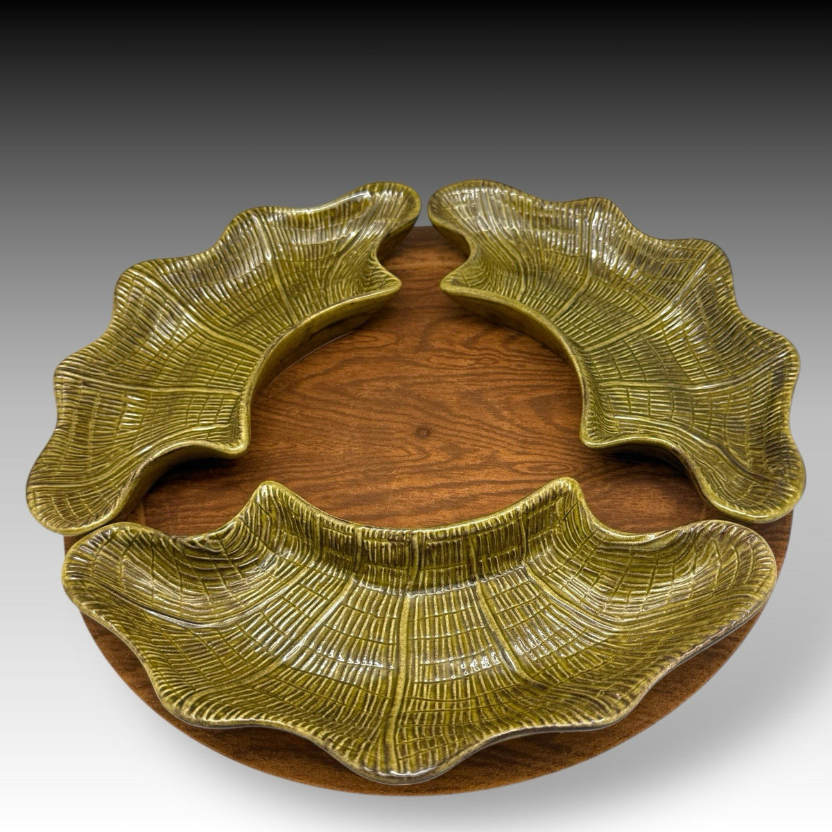 Vintage CALIF USA 570 Lazy Susan Green & White MCM Pottery Server SET Green