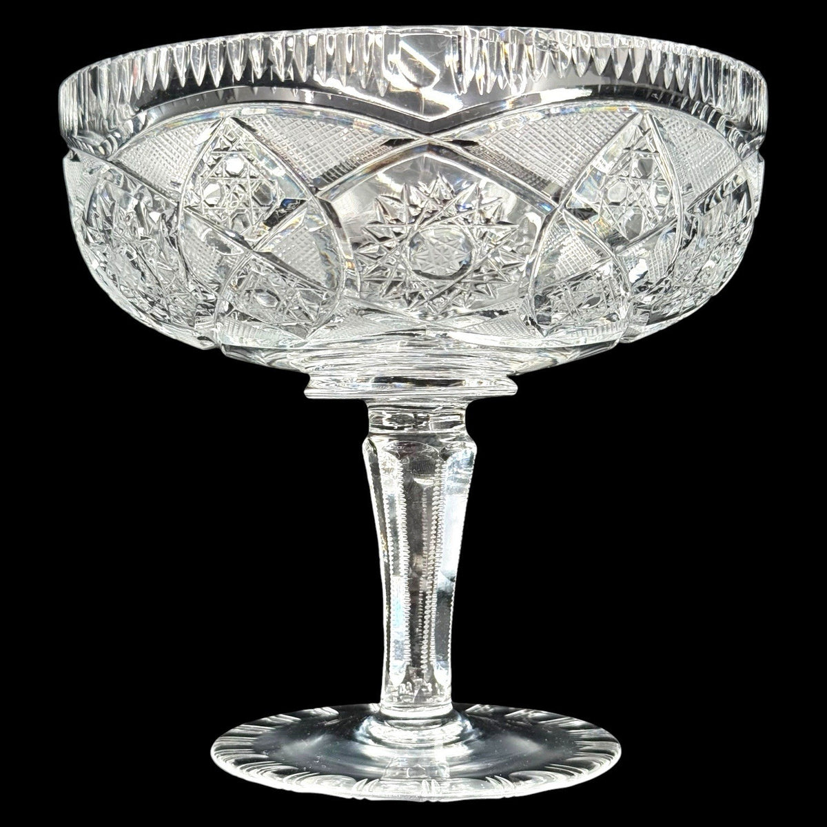 American Brilliant Cut Crystal Pedestal Compote Candy Dish Teardrop Stem 5.75 In