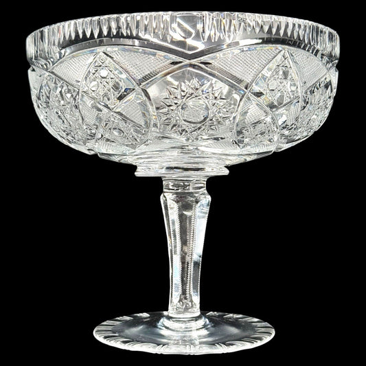 American Brilliant Cut Crystal Pedestal Compote Candy Dish Teardrop Stem 5.75 In