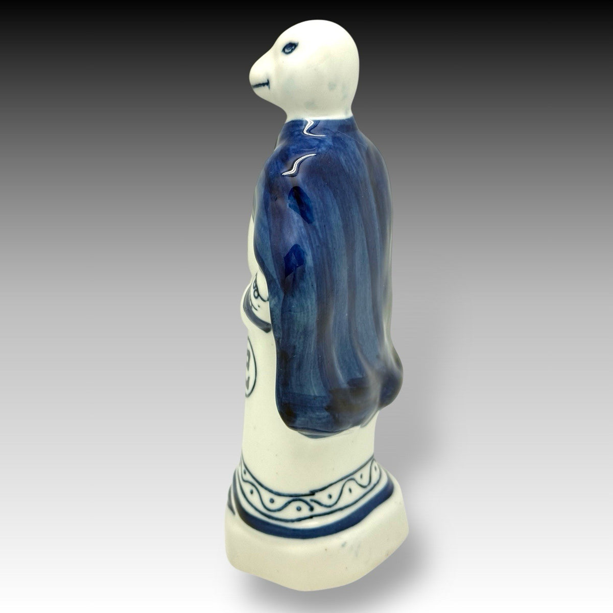 Vintage Chinese Zodiac Snake Figurine Blue White Porcelain Chinoiserie 10 Inch