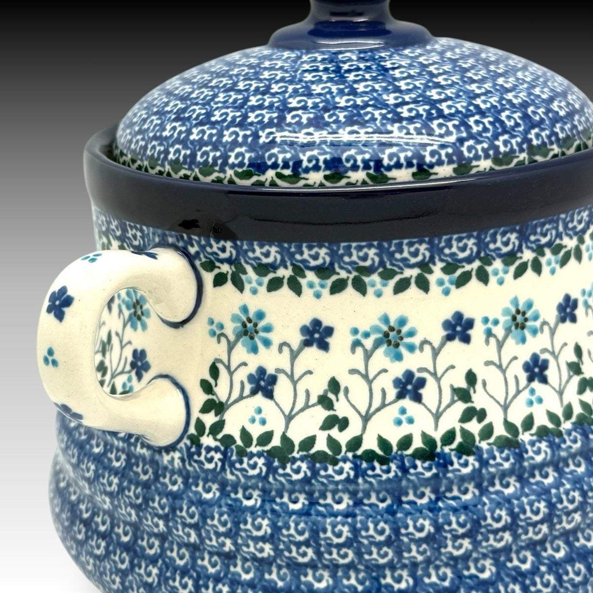 Ceramika Artystyczna Polish Pottery 2.5 Qt Covered Baker Georgia Blue Stoneware