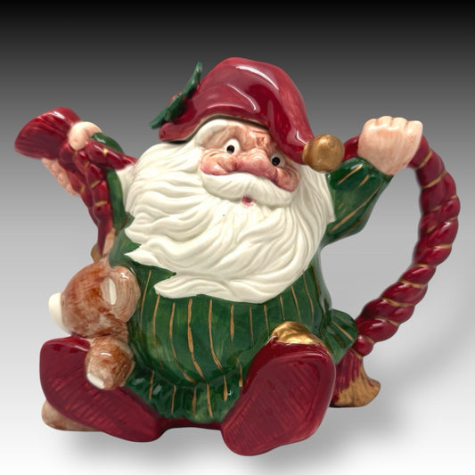 Vintage 1989 Fitz and Floyd SANTA ELVES Christmas Teapot Old World Style 40 oz