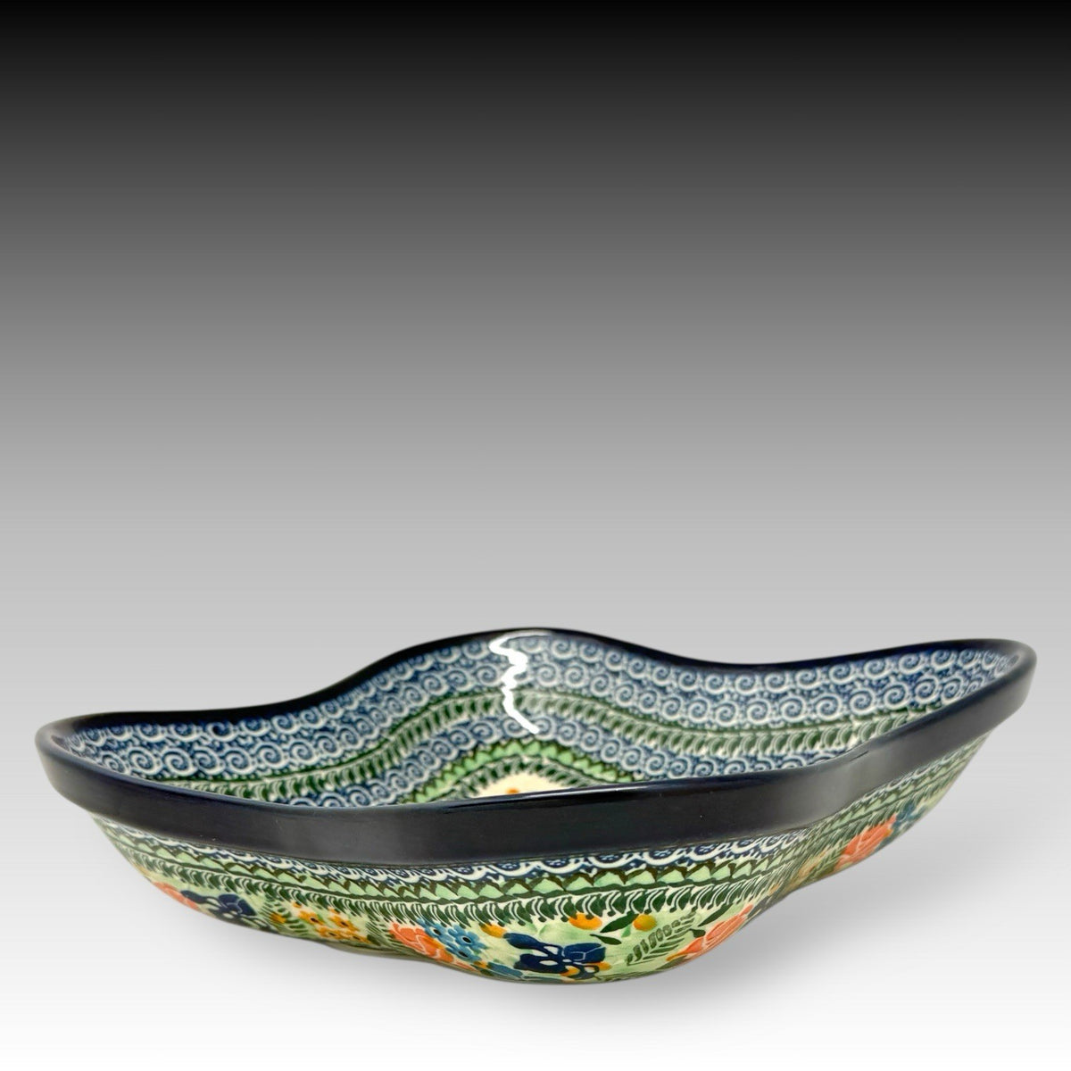 Polish Pottery UNIKAT Large Wavy Edge Bowl Starzyk Songs from My Garden 2008