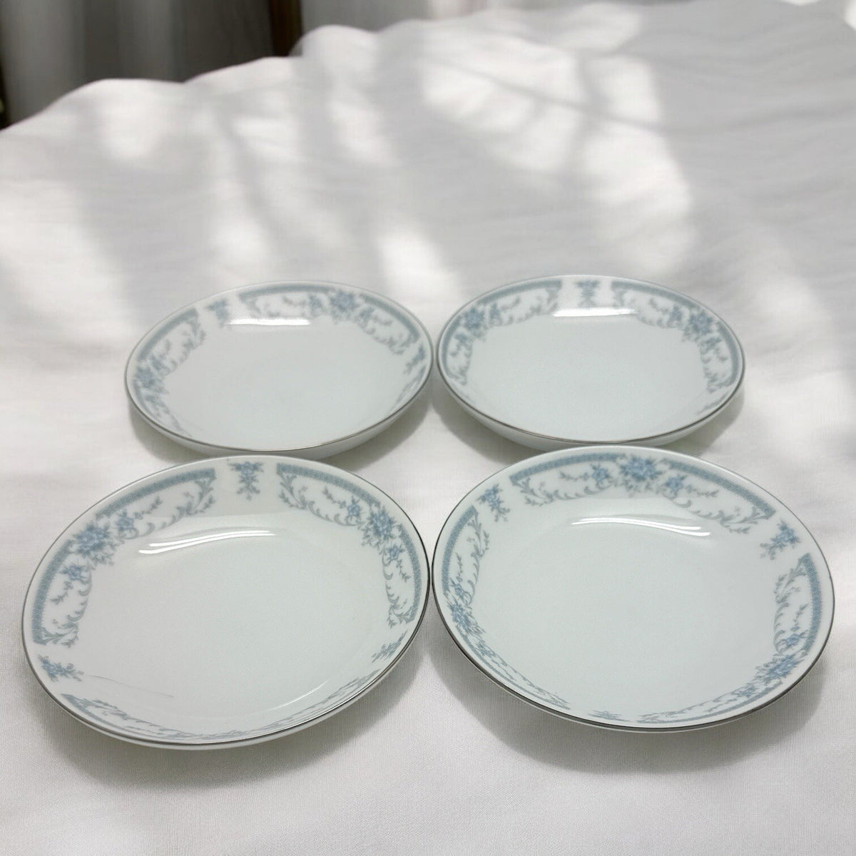 Set of 4 DESSERT BOWLS Sheffield 1985 BLUE WHISPER Porcelain Fine China 5 5/8”