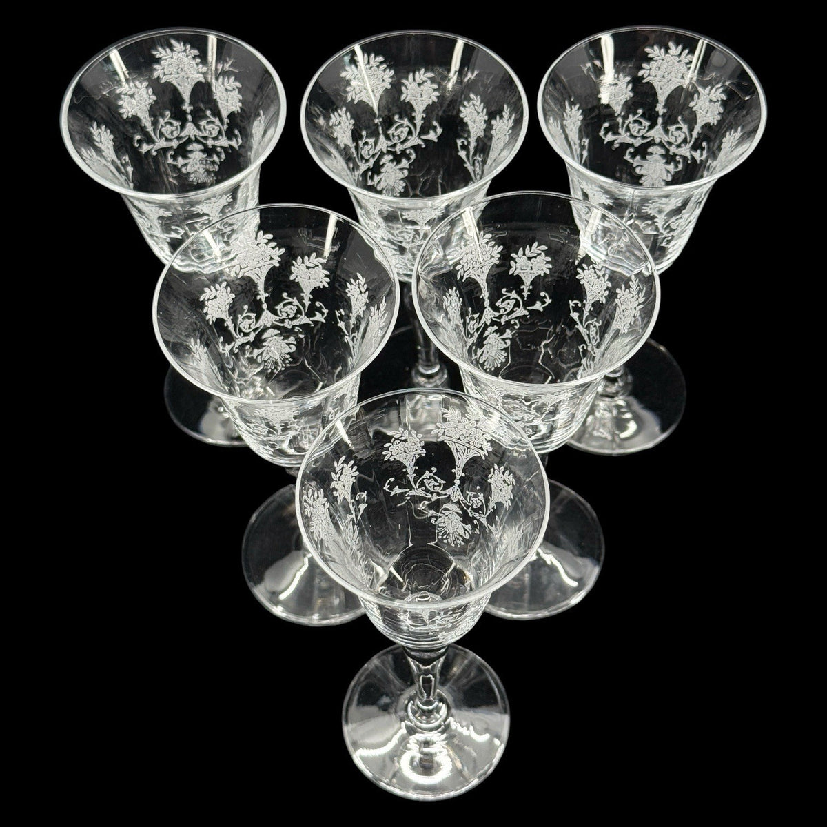 Morgantown Mayfair Stem Etched Crystal Water Wine Glasses Set Of 6 Art Deco 1930