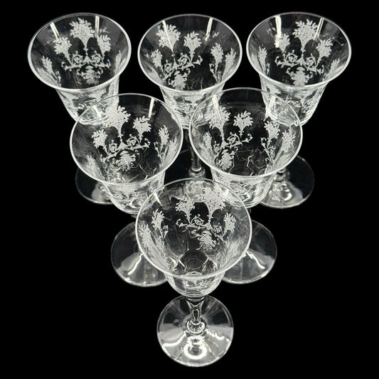 Morgantown Mayfair Stem Etched Crystal Water Wine Glasses Set Of 6 Art Deco 1930