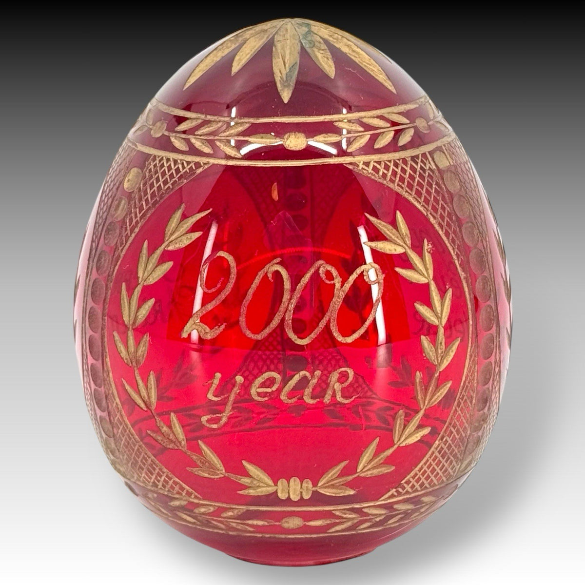 Vintage MacGrav Intricately Etched Egg Ruby Gilt Crystal Russian Red Gold Egg