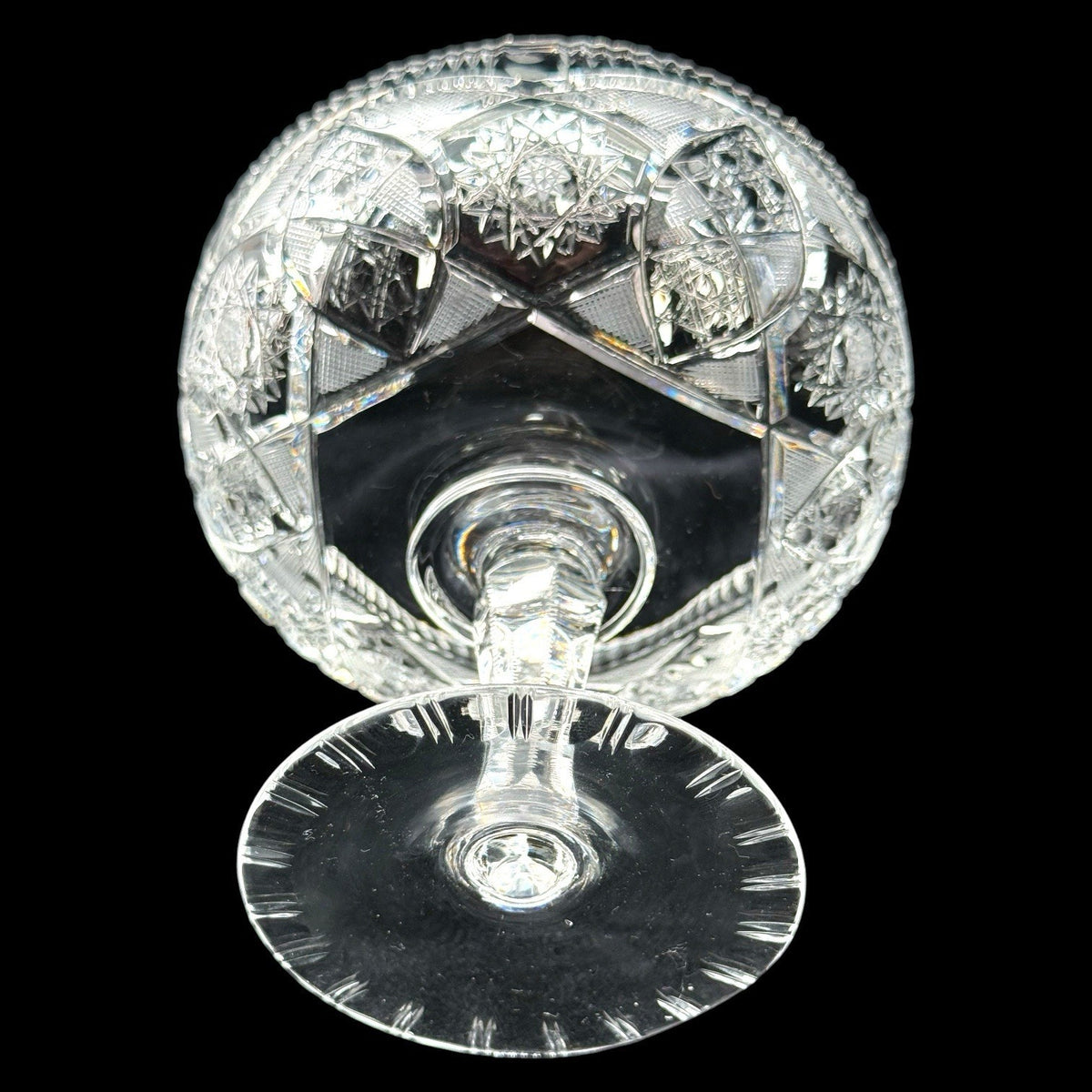 American Brilliant Cut Crystal Pedestal Compote Candy Dish Teardrop Stem 5.75 In