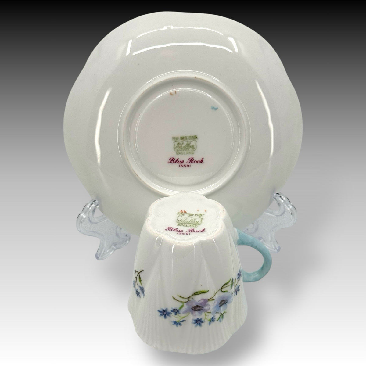 Shelley Blue Rock 13591 Demitasse Teacup Saucer Fine Bone China England
