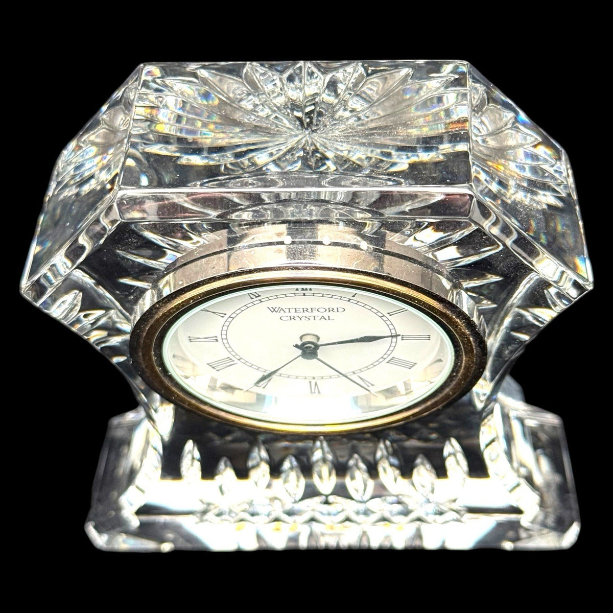 WATERFORD Lismore Lead Crystal Mantle Desk Clock Irish Cut 6.75” HEAVY XL Works