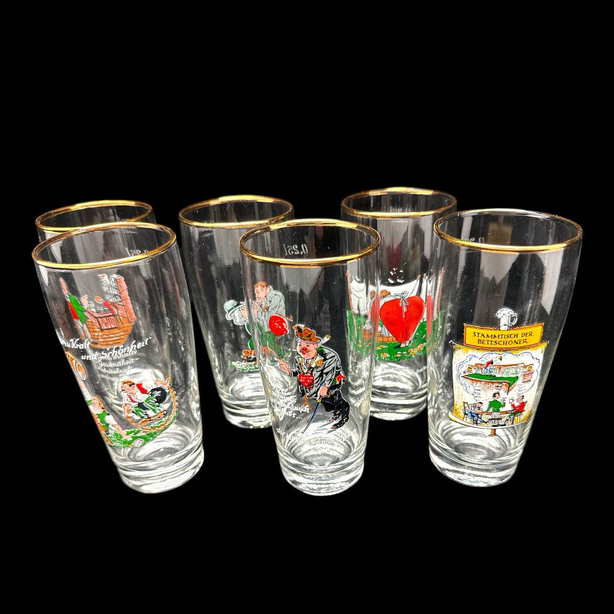 SIX Mid Century GERMAN Novelty RISQUÉ Humor Beer Bar GLASSES 0.25 Liter