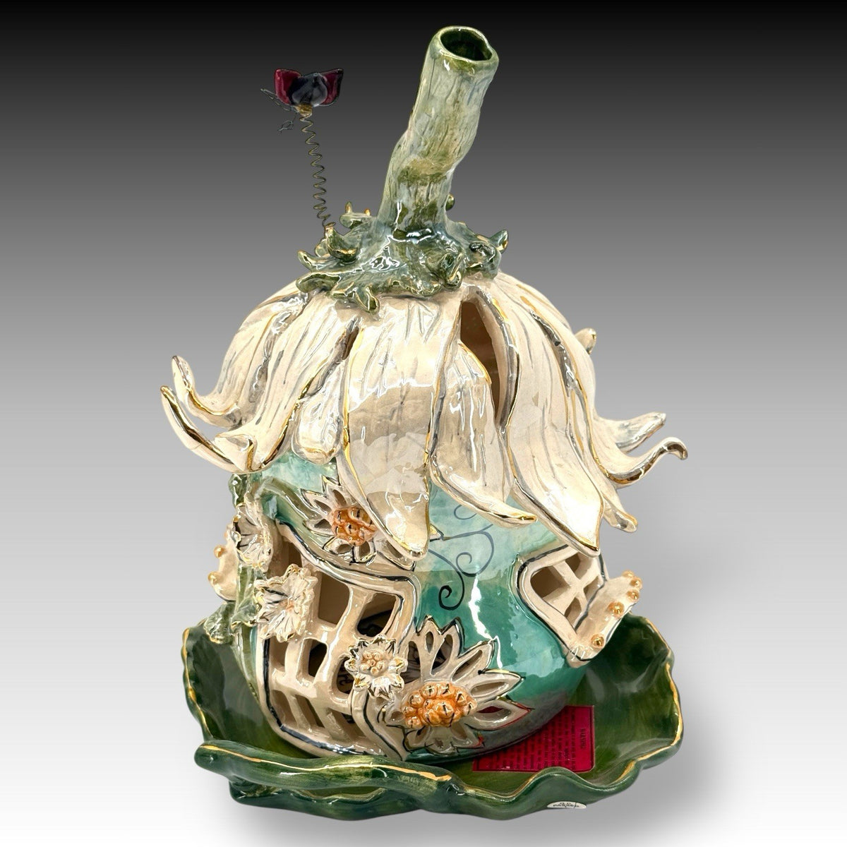 Blue Sky Clayworks Heather Goldminc Flower FAIRY HOUSE Votive Candle Holdr Plate