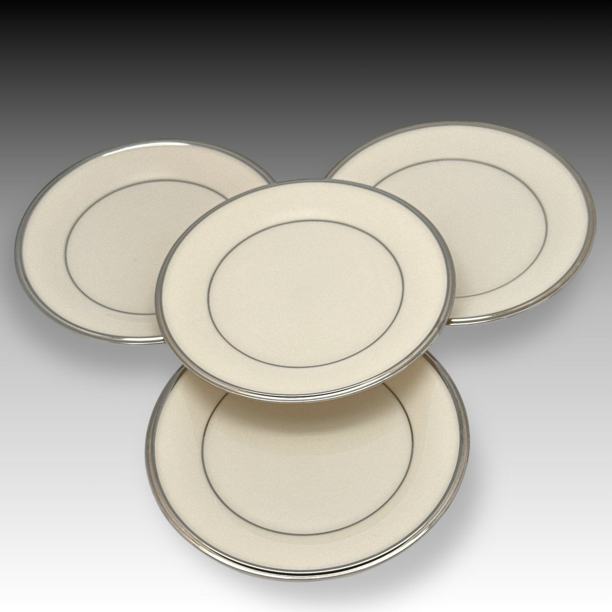 Set of 4 Lenox Solitaire Ivory Platinum Bread Plates 6.25" USA Bone China EUC