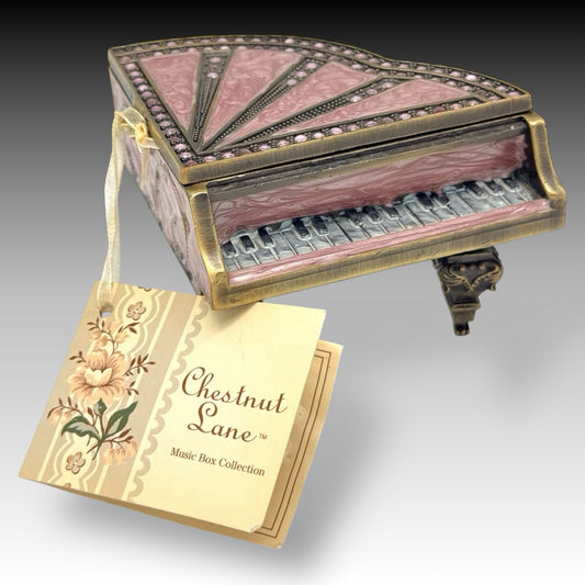 Chestnut Lane Piano Music Box Enamel Jeweled Wind Up Beautiful Dreamer