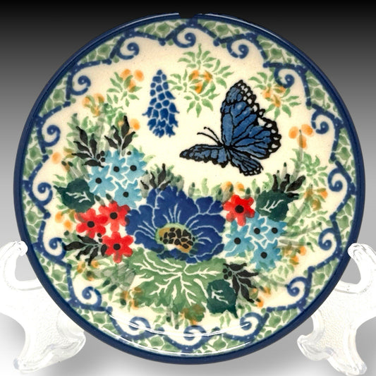 UNIKAT Polish Pottery Mariposa Butterfly Mini Plate Coaster 4 Inch Signed Liana