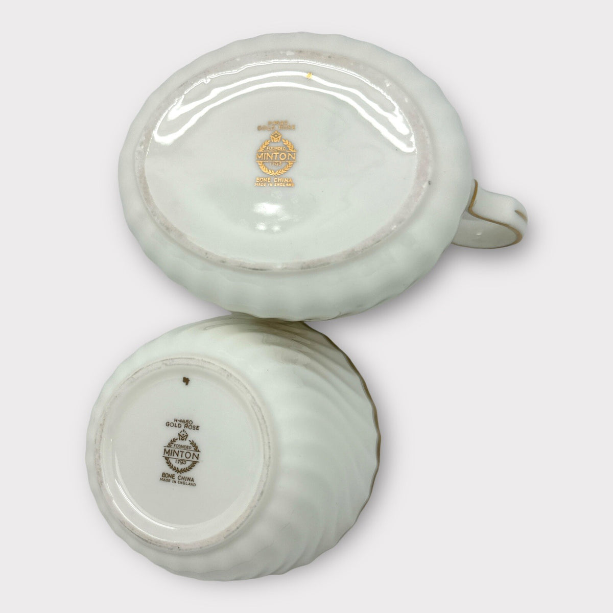 MINTON Bone China GOLD ROSE CREAMER and OPEN SUGAR BOWL Gold Trim Fluted Gilded