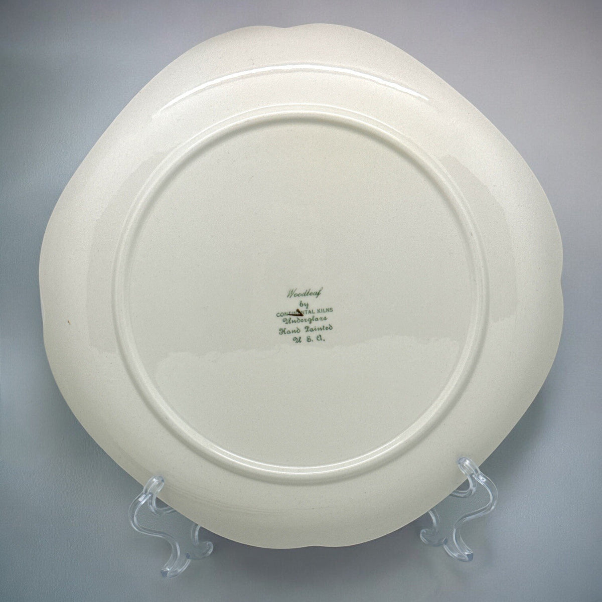 Set of 4 Vintage WOODLEAF by Continental Kilns Hand Painted SQUARE DINNER PLATES