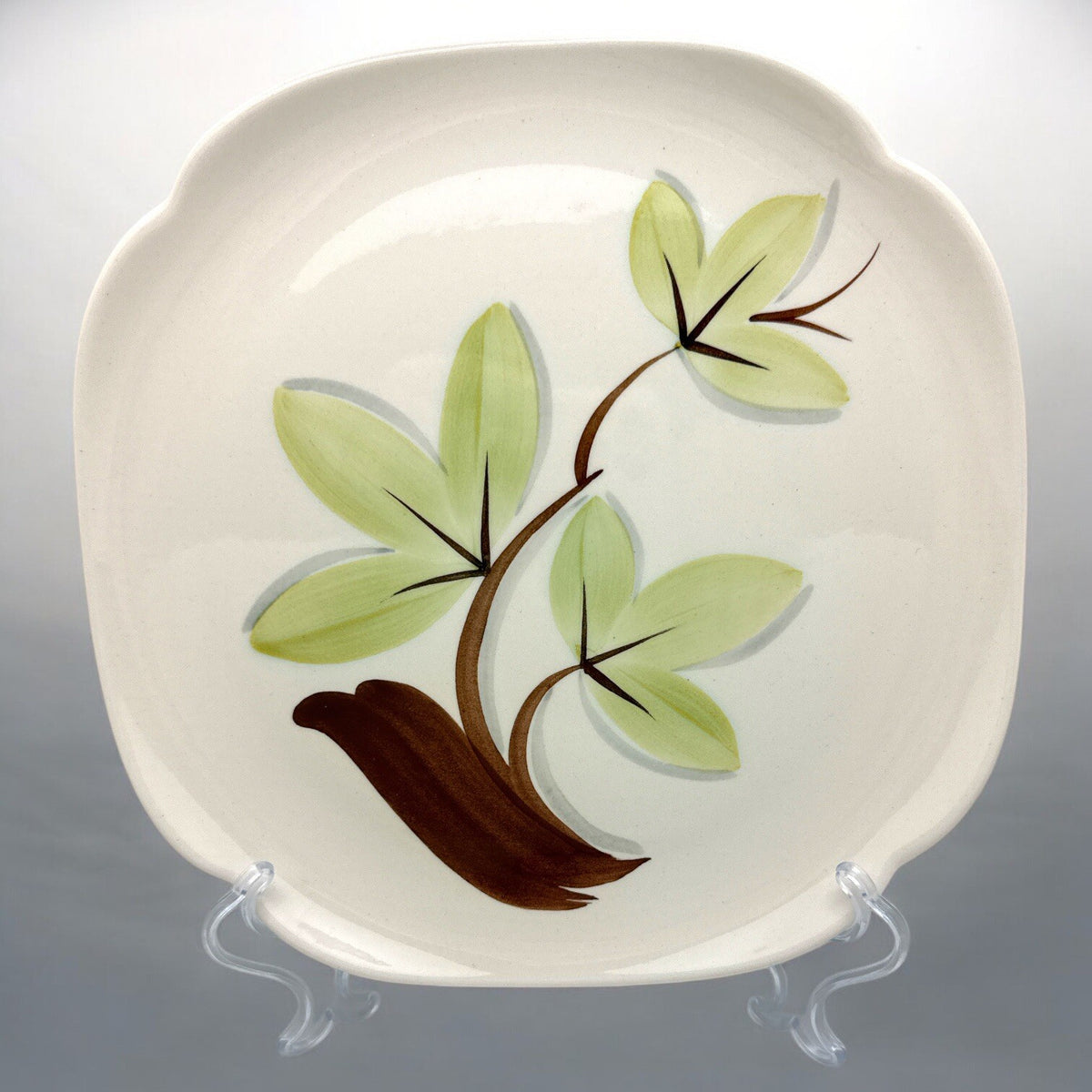 Set of 4 Vintage WOODLEAF by Continental Kilns Hand Painted SQUARE DINNER PLATES